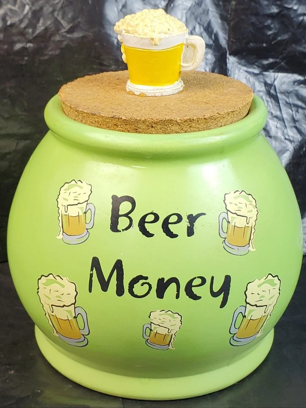 Novelty Beer Money Bar Decoration Cork Lid Ceramic Jar Breweriana Man Cave - GUC